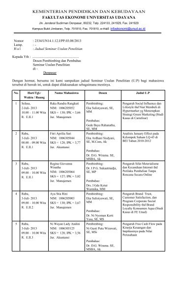 Jadual Seminar Usulan Penelitian - Fakultas Ekonomi - Universitas ...