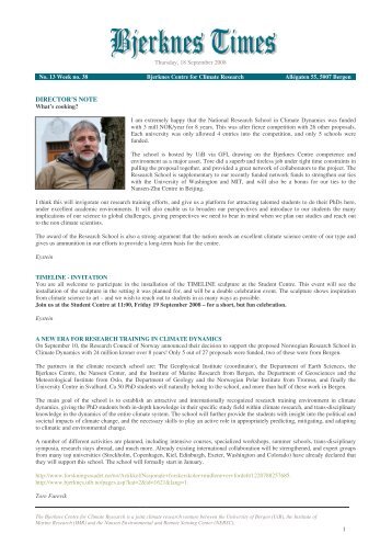 Bjerknes Times 13/2008 (pdf) - Bjerknessenteret for klimaforskning