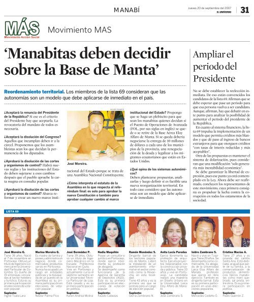 CANDIDATOS POR LA PROVINCIA DE MANABÍ