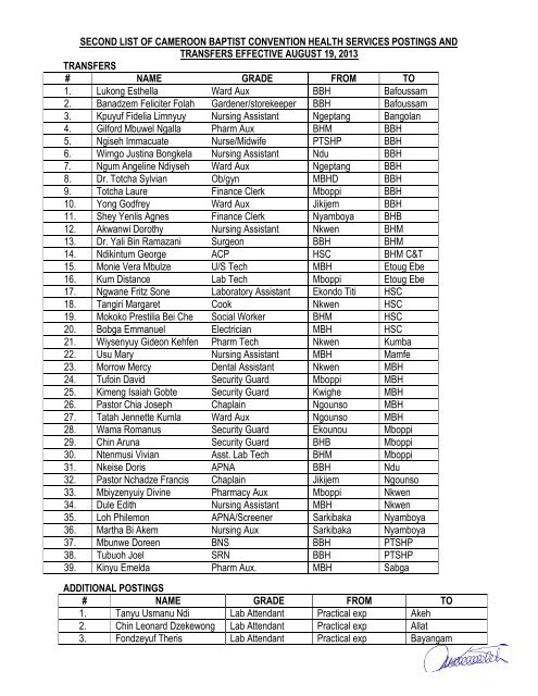 CBCHS,July 2013,second list of postings and transfers,review.....