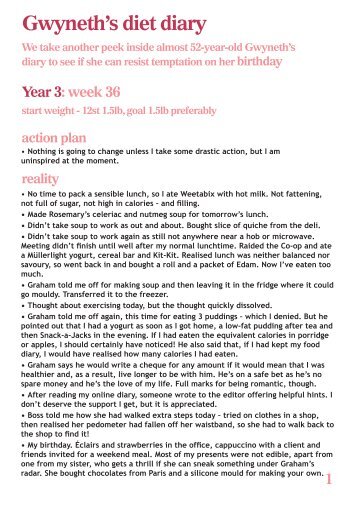 Gwyneth's diet diary - Rosemary Conley