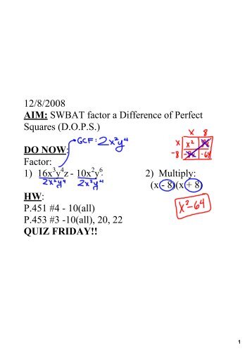 SWBAT factor a Difference of Perfect Squares - CCSD Blogs