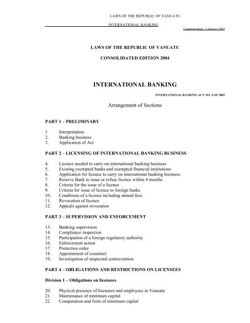 International Banking Act - Vanuatu Financial Services Commission