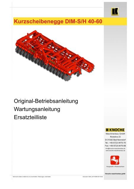 Kurzscheibenegge DIM-S/H 40-60 - Knoche Maschinenbau GmbH