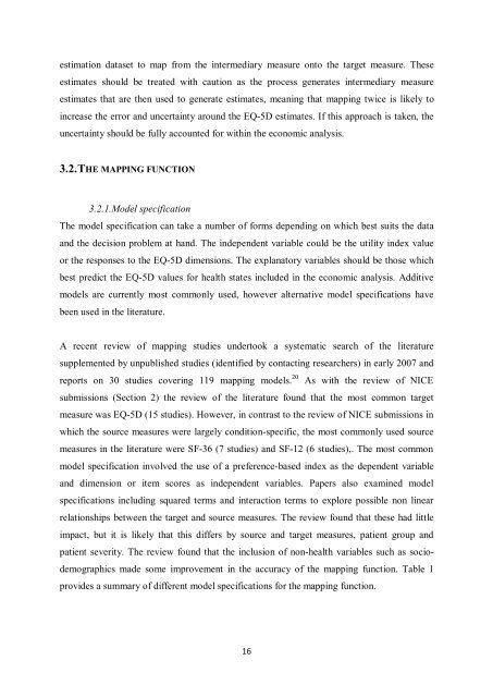 the use of mapping methods to estimate health state utility values