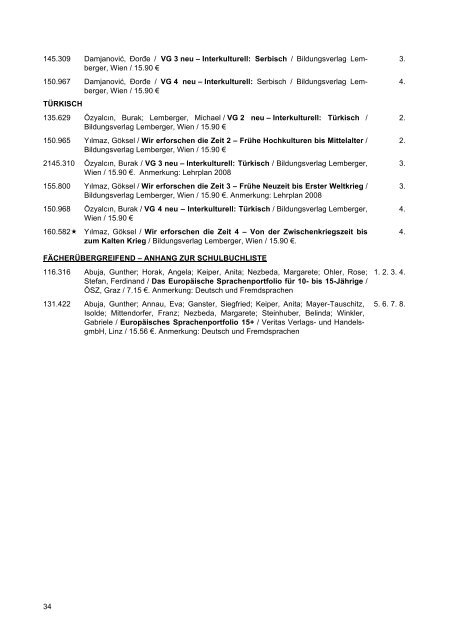 Auszug aus der Schulbuchliste - Schule mehrsprachig