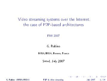 the case of P2P-based architectures FIW 2007