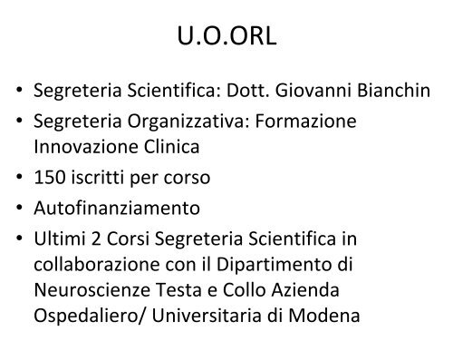 Otorinolaringologia - Bianchin Giovanni - Biblioteca Medica