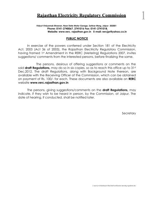 Metering The Rajasthan Electricity Regulatory Commission