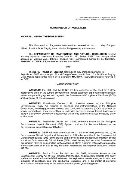 DENR-DOE Memorandum of Agreement (MOA) - CCOP