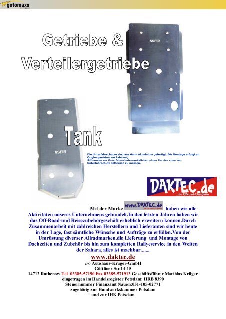 Unterfahrschutz 6mm Aluplatte - Daktec