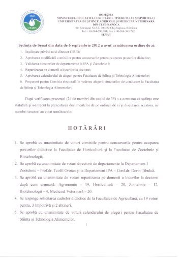 HotÄrÃ¢rea din 06.09.2012 - USAMV Cluj-Napoca