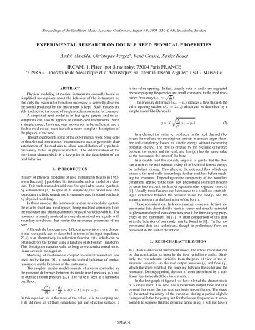 EXPERIMENTAL RESEARCH ON DOUBLE REED PHYSICAL ...