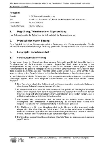 Protokoll 1. BegrÃ¼Ãung, Teilnehmerliste, Tagesordnung 2. Protokoll ...