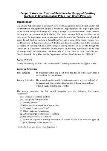 Scope of Work and Terms of Reference for Supply of Franking ...