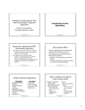 EMT-Intermediate Treatment Algorithms Introduction to the ...