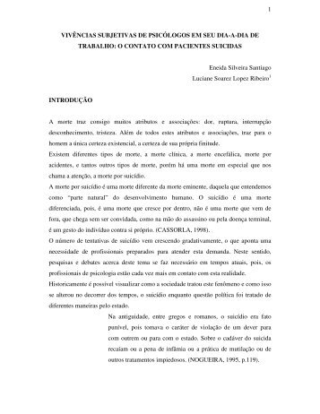 vivÃªncias subjetivas de psicÃ³logos em seu dia-a-dia de trabalho