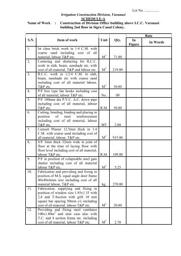 Lot No. ................ Irrigation Construction Division, Varanasi ...