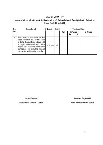 BILL OF QUANTITY Name of Work - Irrigation Department,Uttar ...
