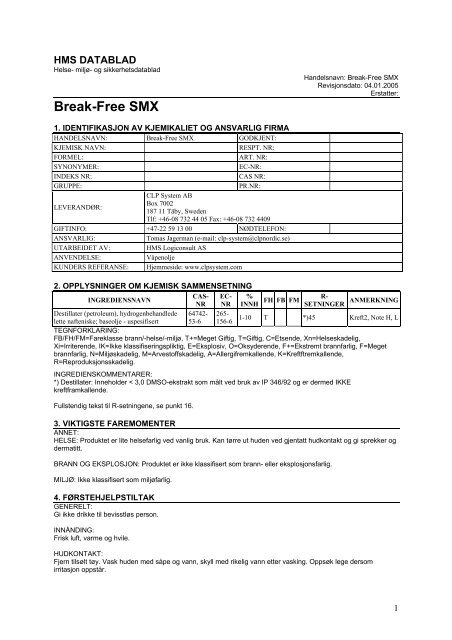 Break-Free SMX - CLP System AB