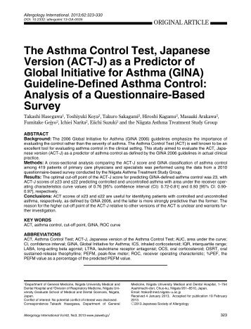 The Asthma Control Test, Japanese Version (ACT-J) as a Predictor ...