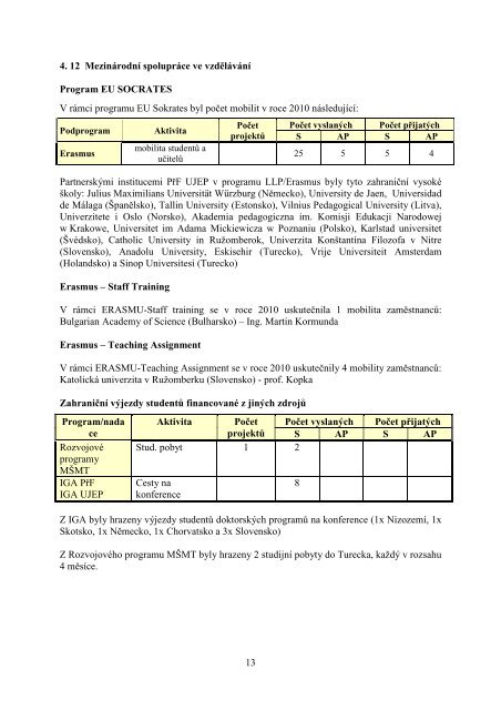 Výroční zpráva o činnosti PřF UJEP za rok 2010 - Přírodovědecká ...