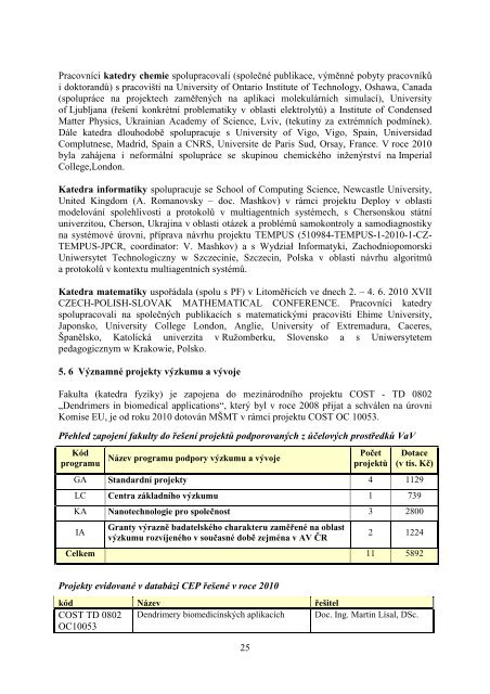 Výroční zpráva o činnosti PřF UJEP za rok 2010 - Přírodovědecká ...