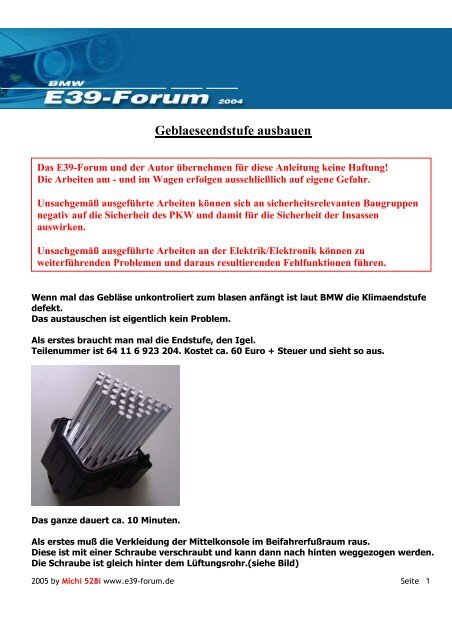 Klimaendstufe Pdf Bmw E39 Forum