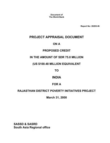 PROJECT APPRAISAL DOCUMENT INDIA - Rajasthan
