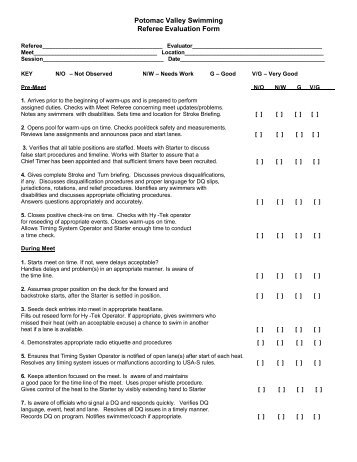 Potomac Valley Swimming Referee Evaluation Form