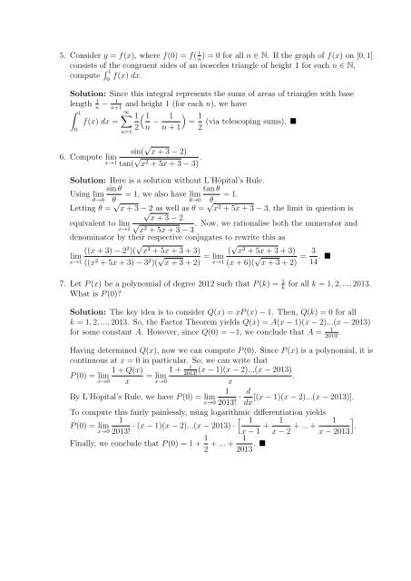 Math 499, Problem Set #6 Solutions. 1. Find all solutions to f(x)+2f(1 ...
