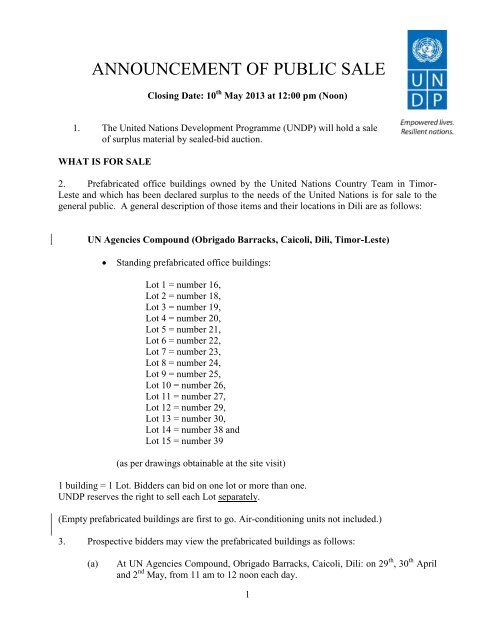 announcement of public sale - UNDP in Timor Leste - United ...