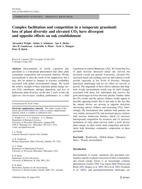 Complex facilitation and competition in a temperate grassland: loss ...