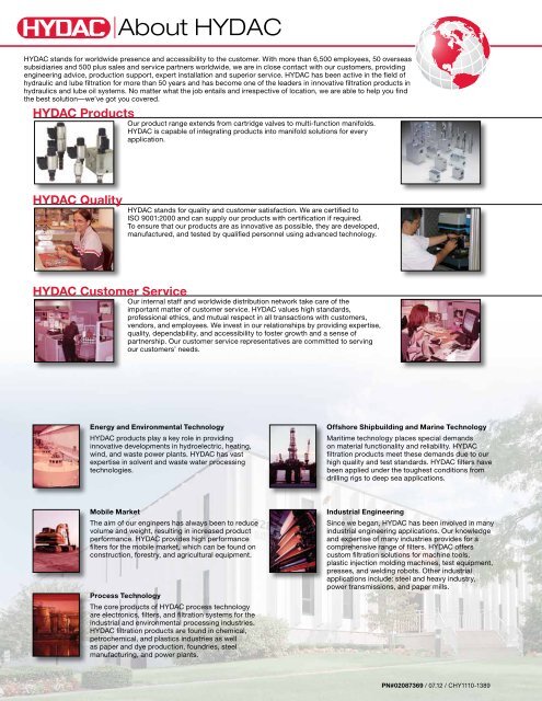 Cartridge Valves & Manifolds - HYDAC USA