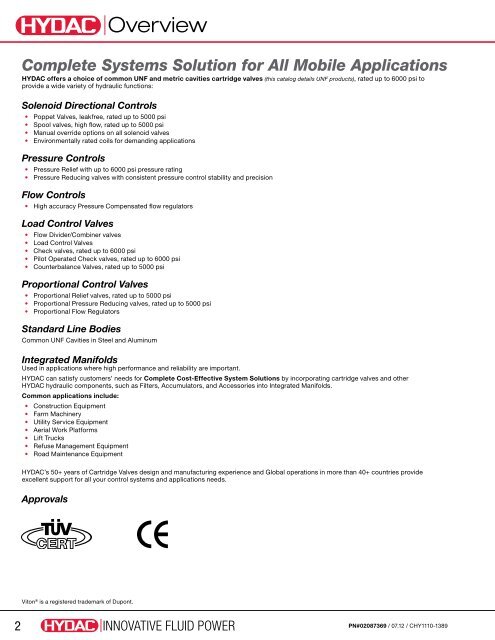 Cartridge Valves & Manifolds - HYDAC USA