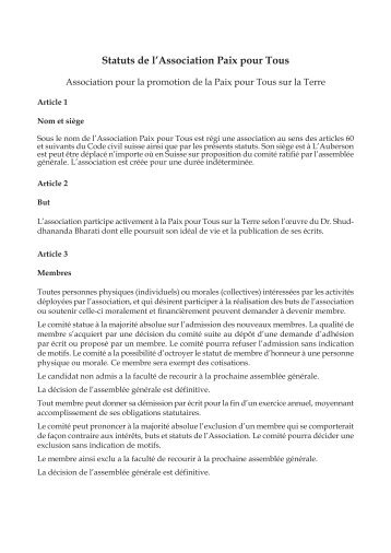 Statut de l'Association - Christian Piaget