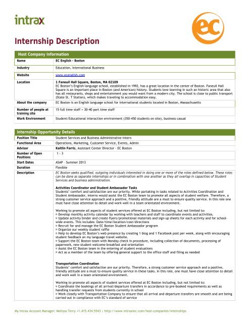 Internship Description - Intrax