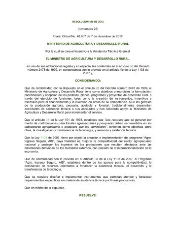 Conocer esta Resolución - Ministerio de Agricultura y Desarrollo Rural