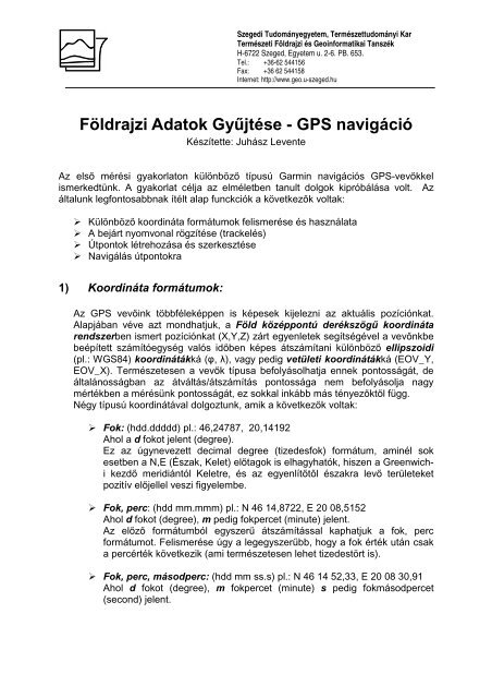 FÃ¶ldrajzi Adatok GyÅ±jtÃ©se - GPS navigÃ¡ciÃ³ - TermÃ©szeti