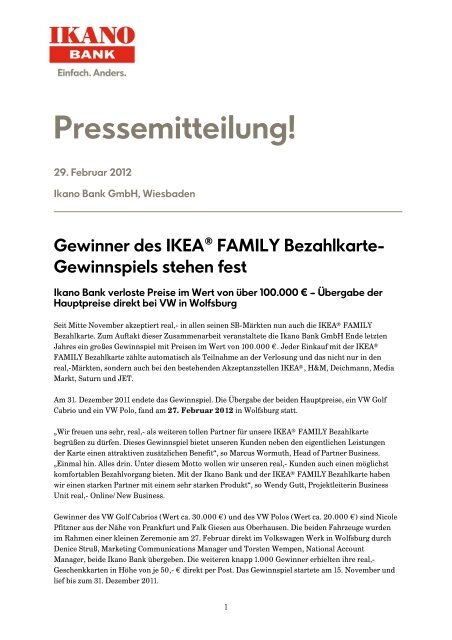 Pressemitteilung! - Ikano Bank GmbH
