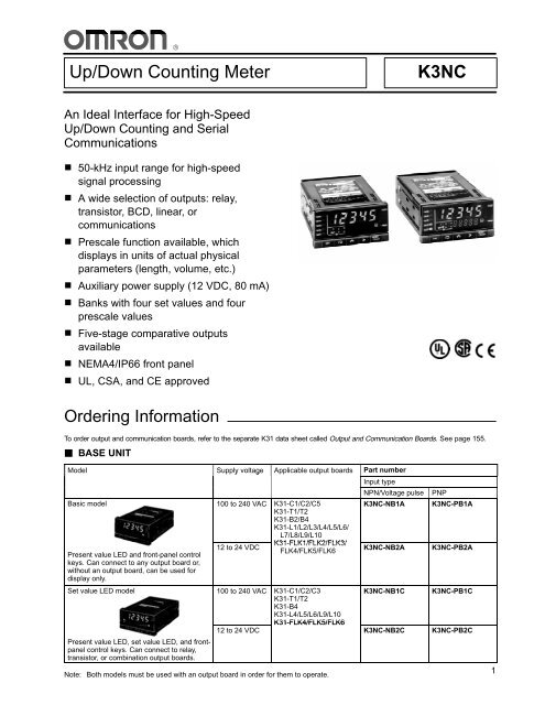 Up/Down Counting Meter K3NC - Omron