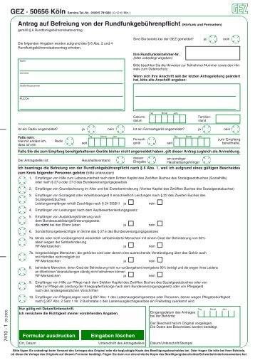 Antrag auf Befreiung von der RundfunkgebÃ¼hrenpflicht - KDO-KIM