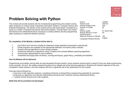 CM1103 Problem Solving with Python - Cardiff School of Computer ...