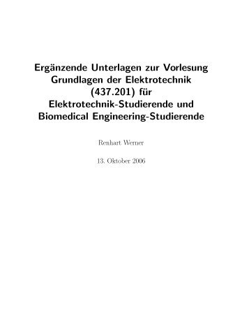 Ergänzende Unterlagen zur Vorlesung Grundlagen der Elektrotechnik