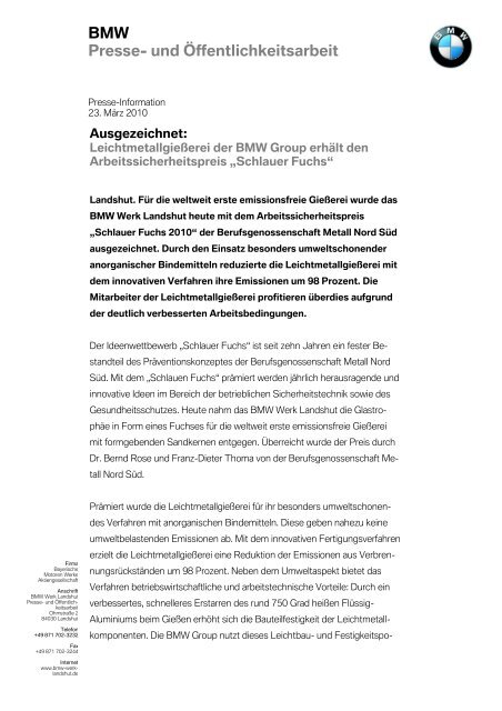 BMW Presse- und Ãffentlichkeitsarbeit - BMW Werk Landshut