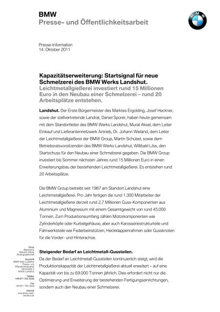 BMW Presse- und Ãffentlichkeitsarbeit - BMW Werk Landshut