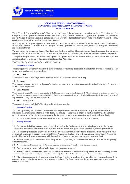General term and condition - ACLEDA Bank Plc.