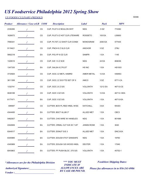 US Foodservice Philadelphia 2012 Spring Show - Foodshows