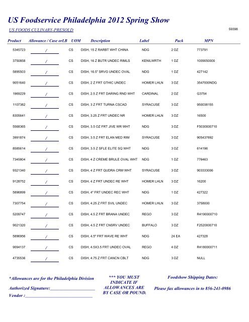 US Foodservice Philadelphia 2012 Spring Show - Foodshows