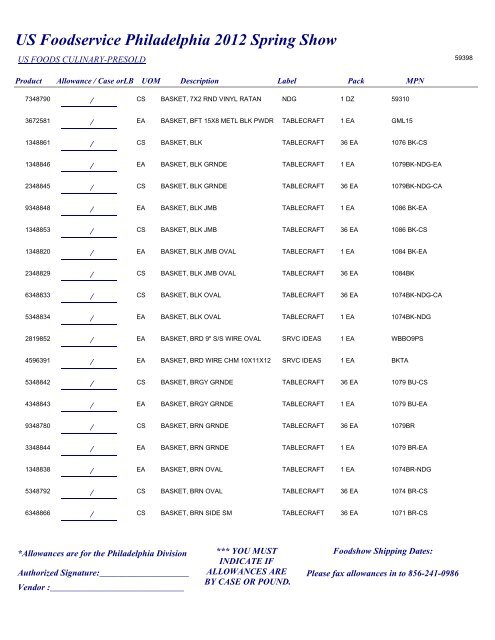 US Foodservice Philadelphia 2012 Spring Show - Foodshows